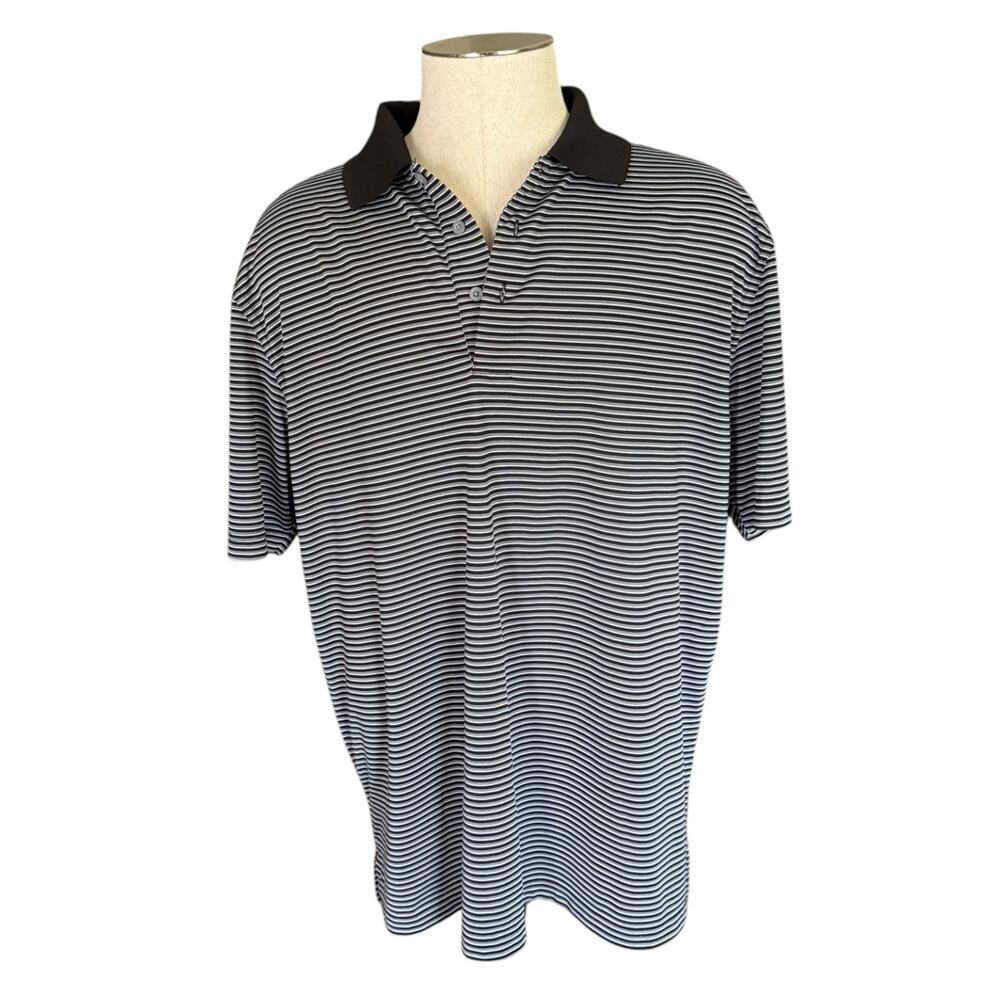 PGA Tour Black White Gray Polo Striped Shirt Size XXL